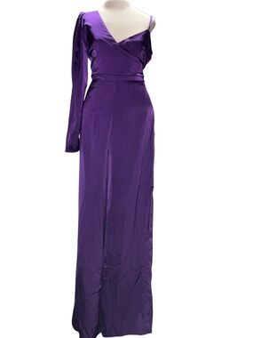 Lulus Stun Two Three Purple Satin Asymmetrical Wide Leg Jumpsuit NWT S